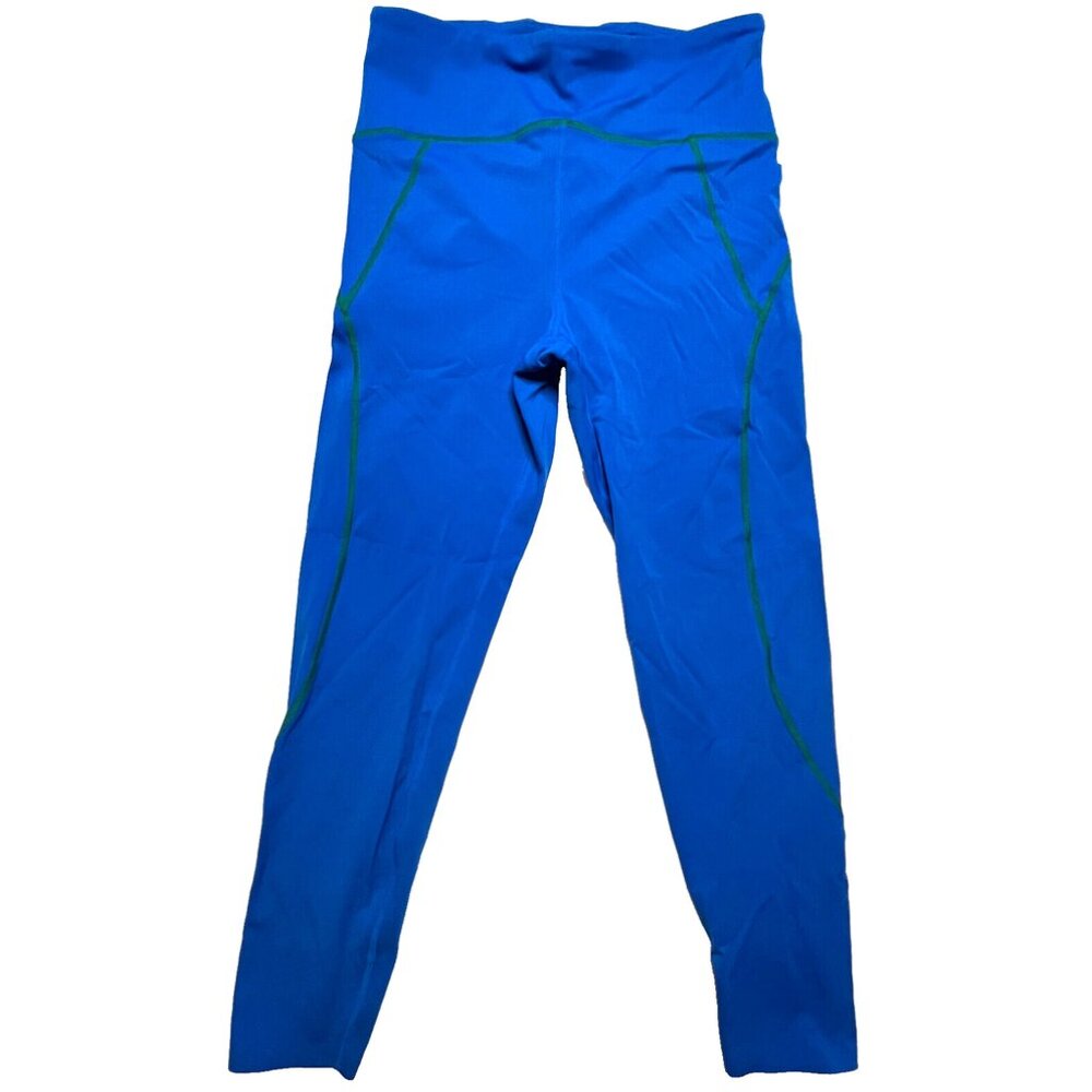 J. Crew Active Leggings Yoga Pants Royal Blue High Waist Medium Green Trim SZ M